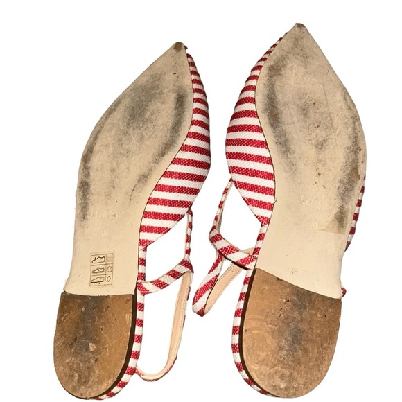 Jcrew red white stripe canvas pointy toe t strap sandals flats size 10 - Picture 3 of 5